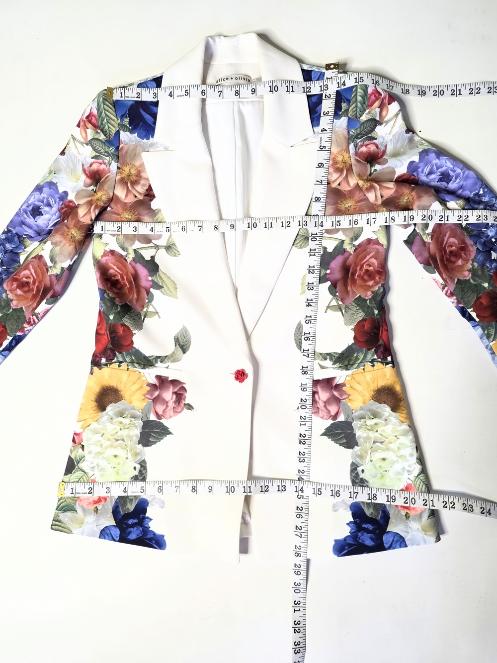 ALICE + OLIVIA Denny White Floral Print Pantsuit with Multicolor Blooms - Picture 11 of 16